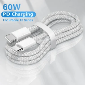 Câble de charge rapide USB de type C pour téléphone portable, cordon de chargeur tressé PD 60W, pour IPhone 15, Android, Samsung, Huawei