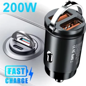 Mini chargeur de voiture USB de type C pour Xiaomi, Samsung, Huawei, iPhone Power, allume-cigare, charge rapide, 100W, 200W, QC3.0, PD, 12-24V