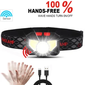 6 Modes capteur de mouvement XPE + COB LED lampe frontale lampe de poche USB Rechargeable