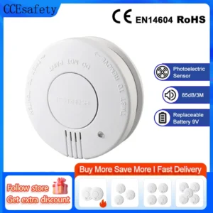 Détecteur de fumée 9V, batterie remplaçable, alarme de fumée et d'incendie