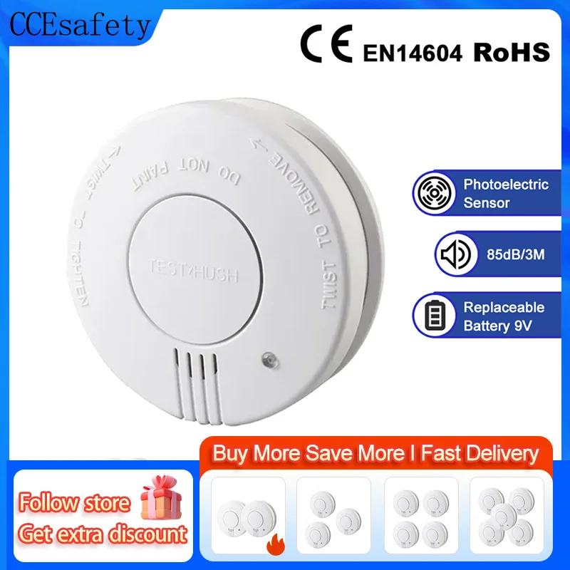 Détecteur de fumée 9V, batterie remplaçable, alarme de fumée et d'incendie