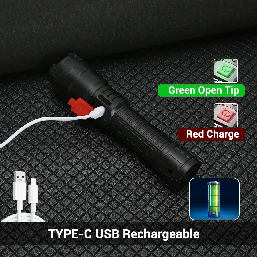 Lampe de poche LED haute puissance 2000LM, batterie intégrée, Rechargeable par USB – Image 5