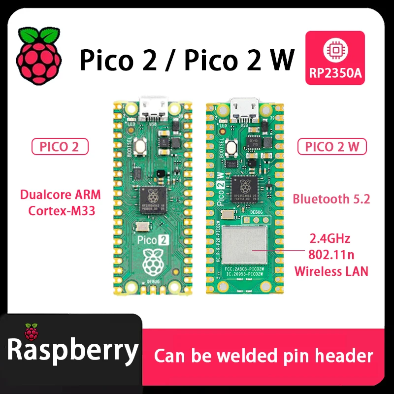Raspberry Pi Pico 2 Pico 2 W Pico 2 soudure Pico 2 W-broche de soudure kit de base en-tête RP2350A sans fil LAN Bluetooth 5.2