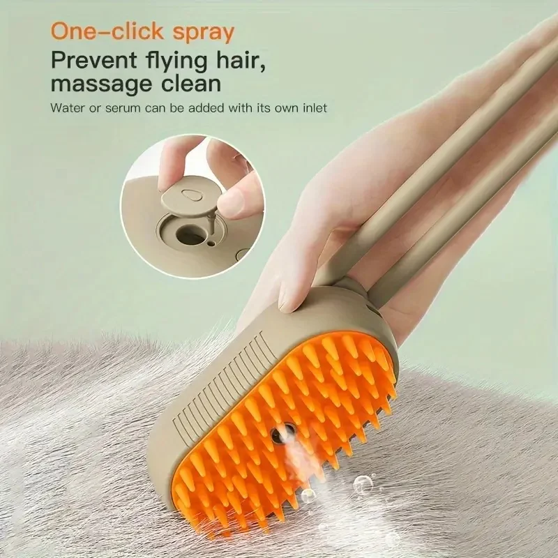 Brosse de Massage en Spray pour animaux de compagnie, chat, chien, Spray à vapeur à un bouton, pliable, rotatif, flottant, bain, épilation, peigne - Image 2