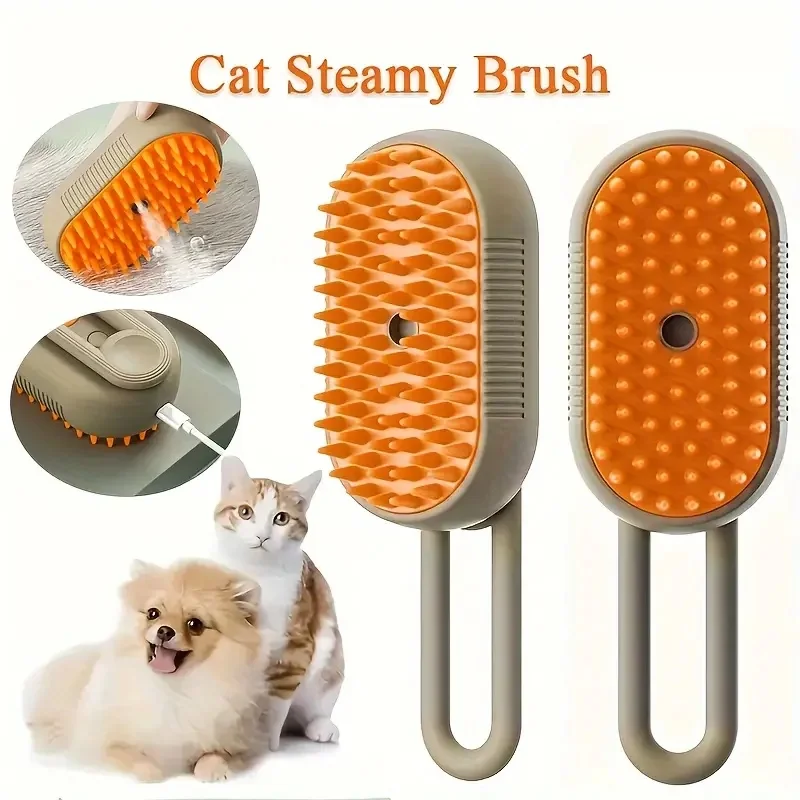 Brosse de Massage en Spray pour animaux de compagnie, chat, chien, Spray à vapeur à un bouton, pliable, rotatif, flottant, bain, épilation, peigne